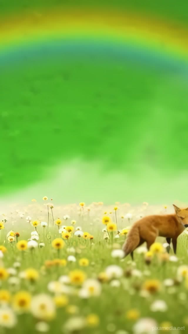 Fox Awaits The Rainbow Arch - Green Screen AI stock